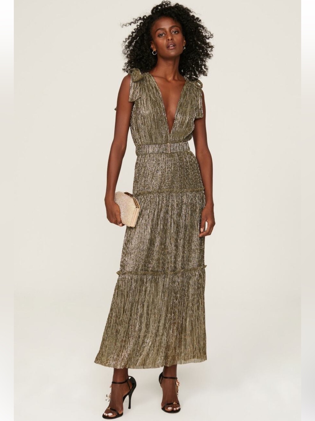 Sabina Musayev Helena Metallic Maxi Dress Gold Medium Nwt